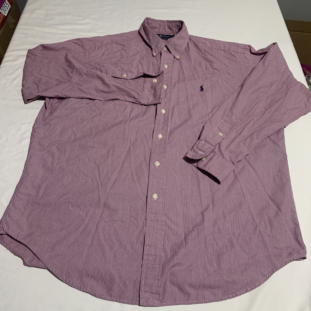 Ralph Lauren Mens Size L Red Long Sleeve Button‎ Up Collared Two-Ply 100% Cotton